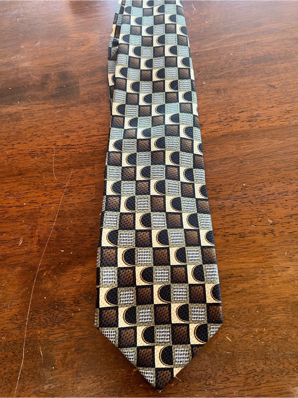 Men's Geometric Brown and Black Patterned Tie